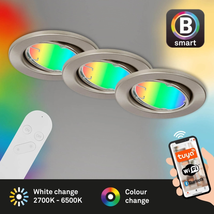 Brilo - KOMPLEKT 3x LED RGBW Hämardatav valgusti vannituppa 1xGU10/4,9W/230V 2700-6500K Wi-Fi Tuya IP23 + kaugjuhtimispult