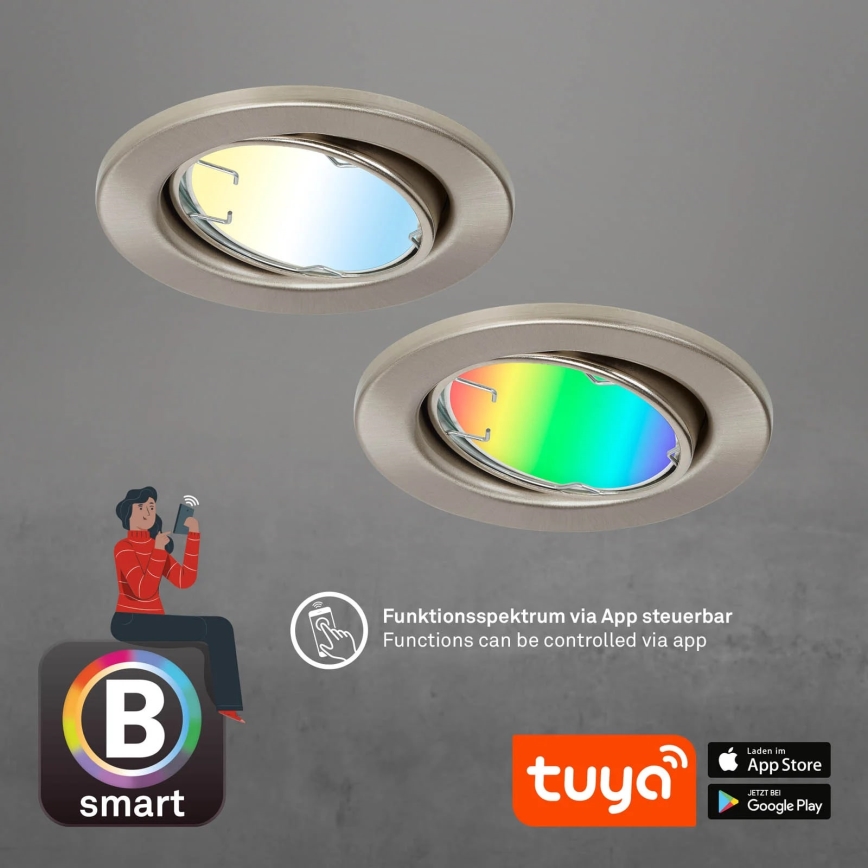 Brilo - KOMPLEKT 3x LED RGBW Hämardatav valgusti vannituppa 1xGU10/4,9W/230V 2700-6500K Wi-Fi Tuya IP23 + kaugjuhtimispult