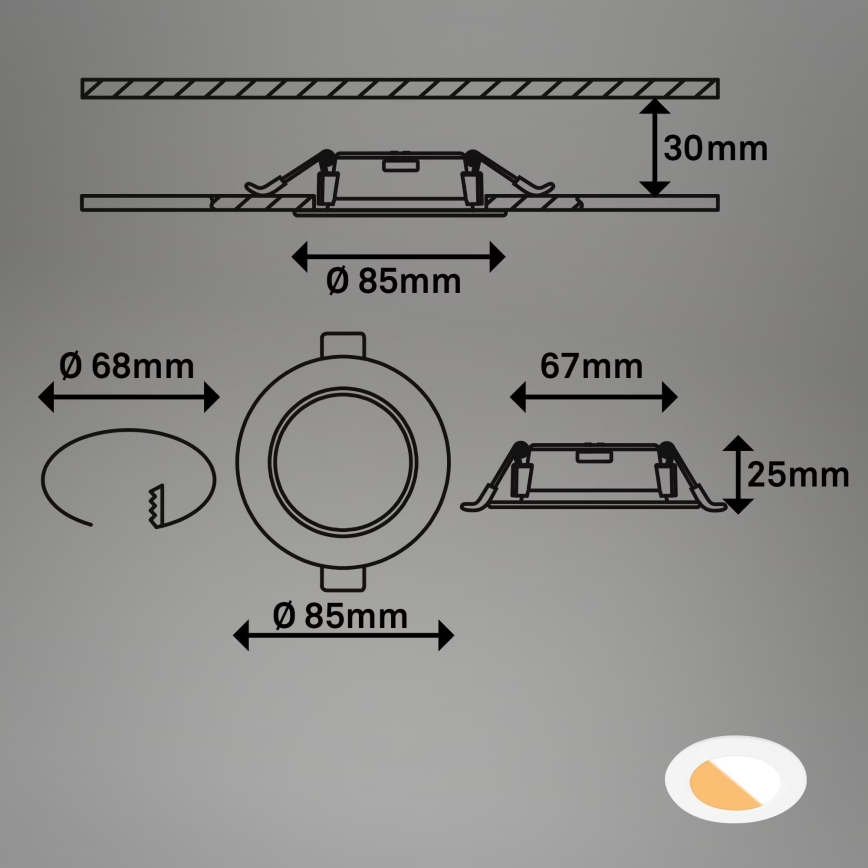 Brilo - KOMPLEKT 3x LED Süvistatav valgusti vannituppa LED/4W/230V IP44 3000/4000K valge