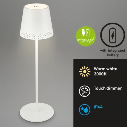 Brilo - hämardatav laetav puutetundlik välislaualamp KIKI LED/2,6W/5V IP44 2600 mAh valge