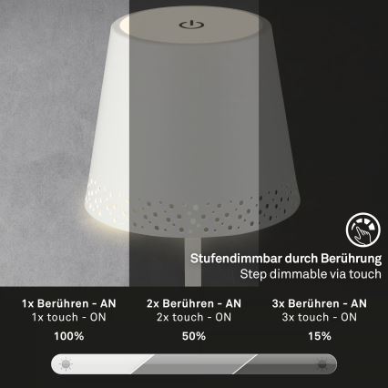 Brilo - hämardatav laetav puutetundlik välislaualamp KIKI LED/2,6W/5V IP44 2600 mAh valge