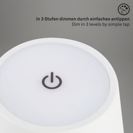 Brilo - hämardatav laetav puutetundlik välislaualamp KIKI LED/2,6W/5V IP44 2600 mAh valge