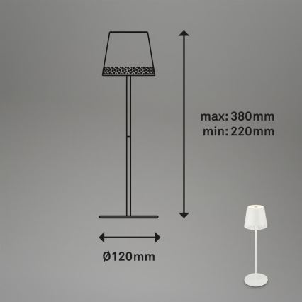 Brilo - hämardatav laetav puutetundlik välislaualamp KIKI LED/2,6W/5V IP44 2600 mAh valge