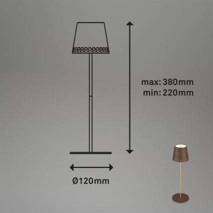 Brilo - KIKI laetav, hämardatav puutetundlik välislaualamp LED/2,6W/5V IP44 2600 mAh pruun