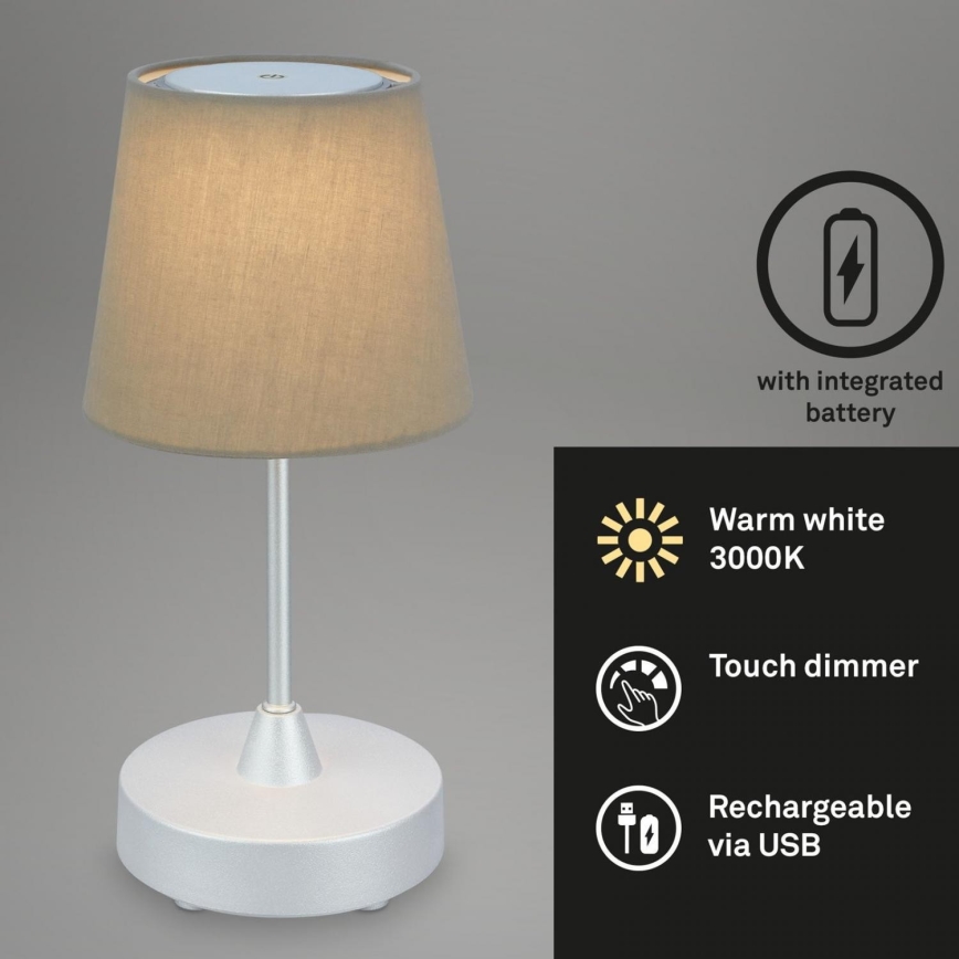 Brilo - LED Hämardatav laetav väli laualamp LED/3W/5V IP44 hõbedane/beež