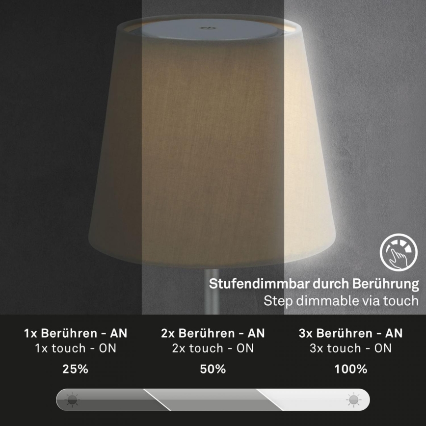 Brilo - LED Hämardatav laetav väli laualamp LED/3W/5V IP44 hõbedane/beež