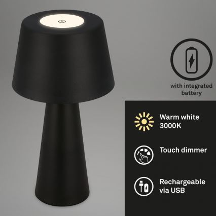 Brilo - LED Hämardatav laetav väli laualamp LED/3,5W/5V IP44 must
