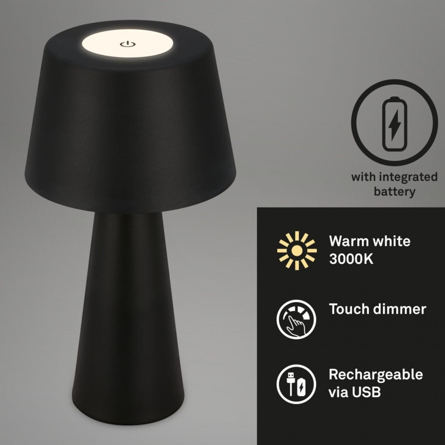Brilo - LED Hämardatav laetav väli laualamp LED/3,5W/5V IP44 must
