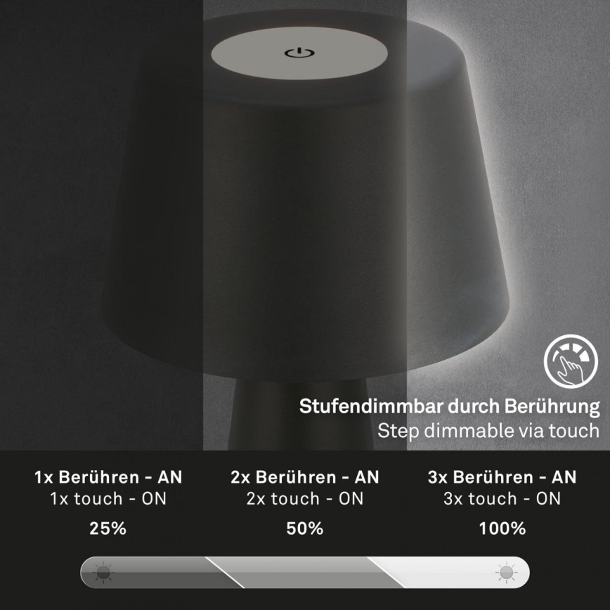 Brilo - LED Hämardatav laetav väli laualamp LED/3,5W/5V IP44 must