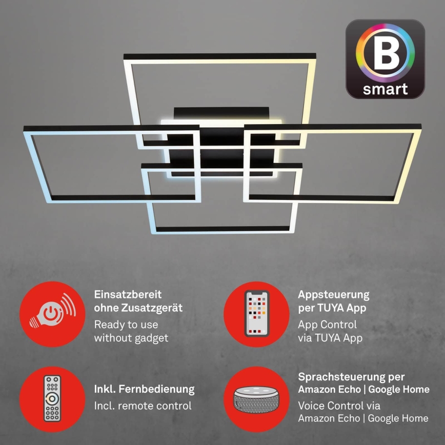 Brilo - Hämardatav LED-laelamp FRAME LED/50W/230V 2700-6500K 72,4x72,4cm must Wi-Fi Tuya + kaugjuhtimispult