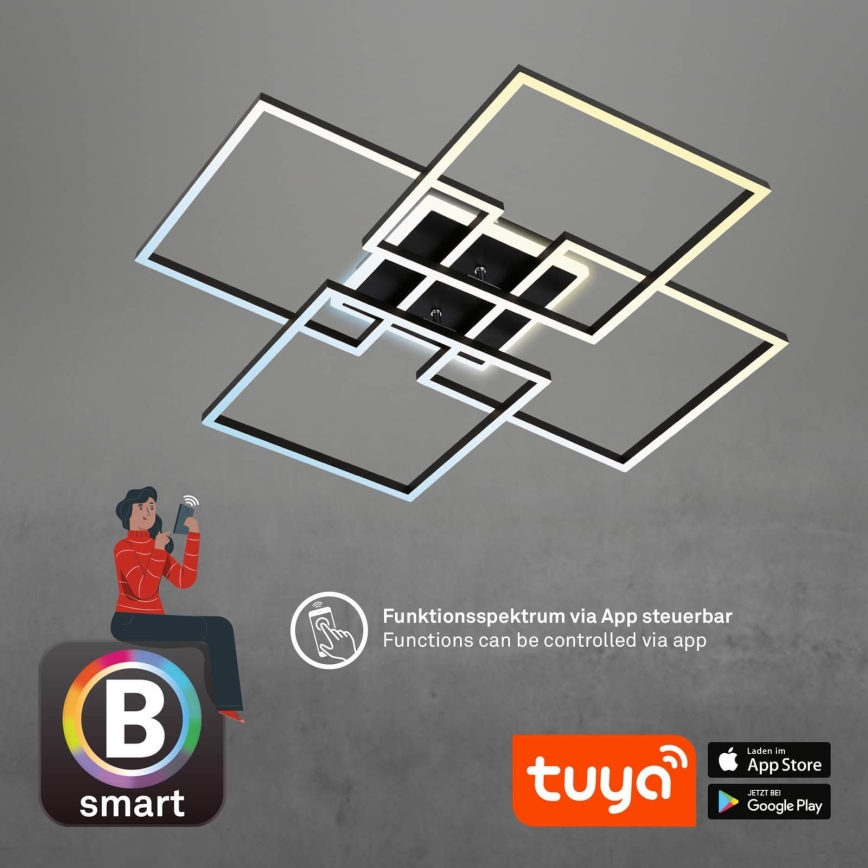 Brilo - Hämardatav LED-laelamp FRAME LED/50W/230V 2700-6500K 72,4x72,4cm must Wi-Fi Tuya + kaugjuhtimispult