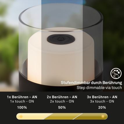 Brilo - LED hämardatav väliseks kasutamiseks mõeldud laetav lauavalgusti LILET LED/2W/5V IP44