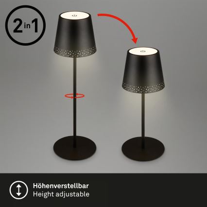 Brilo - LED hämardatav laetav puutetundlik väljas kasutatav laualamp KIKI LED/2,6W/5V IP44 2600 mAh must