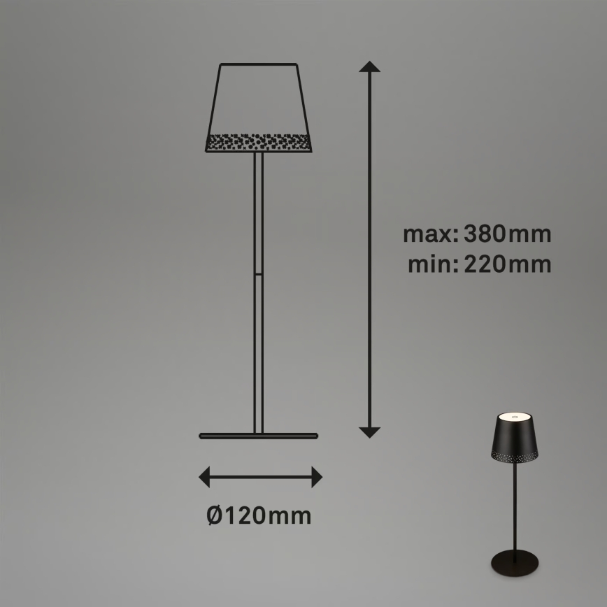 Brilo - LED hämardatav laetav puutetundlik väljas kasutatav laualamp KIKI LED/2,6W/5V IP44 2600 mAh must
