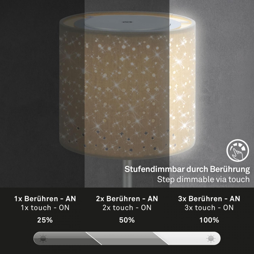 Brilo - LED reguleeritav laetav välistingimustes kasutatav lauavalgusti LOLE LED/3W/5V 2000mAh IP44 hõbedane/beez