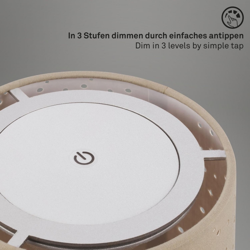 Brilo - LED reguleeritav laetav välistingimustes kasutatav lauavalgusti LOLE LED/3W/5V 2000mAh IP44 hõbedane/beez