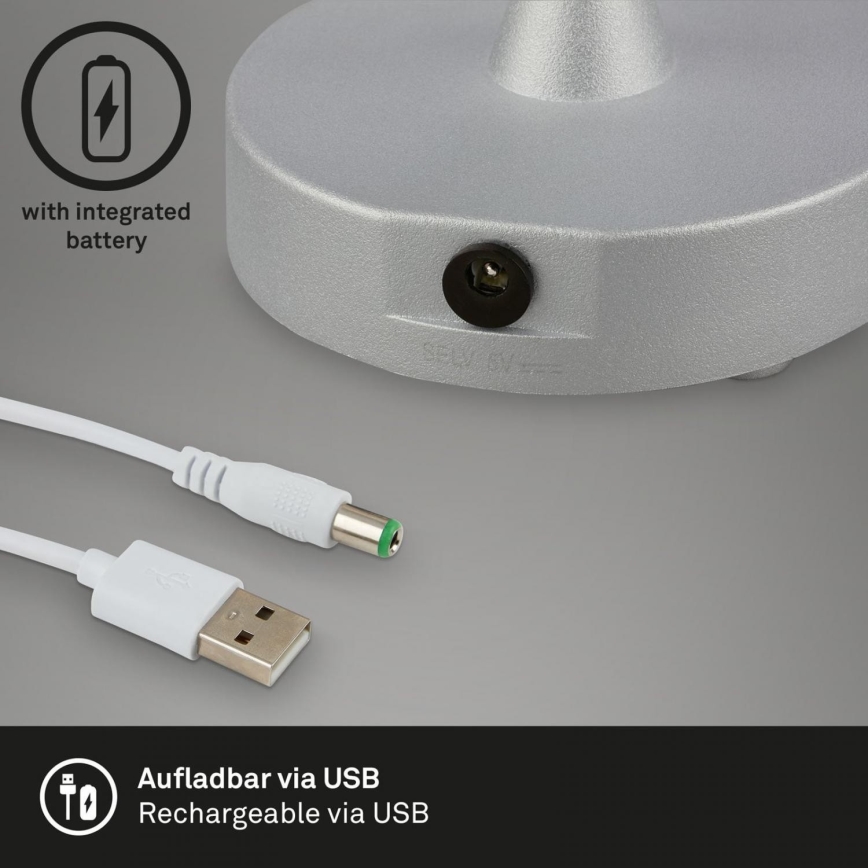 Brilo - LED reguleeritav laetav välistingimustes kasutatav lauavalgusti LOLE LED/3W/5V 2000mAh IP44 hõbedane/beez