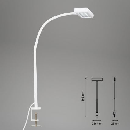 Brilo - LED Paindlik laualamp klambriga TRASNA LED/7,5W/230V valge
