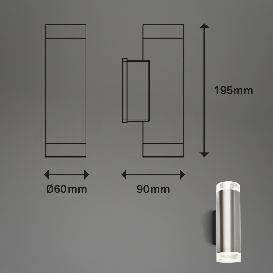 Brilo - LED Väli seinavalgusti 2xGU10/4,7W/230V IP44 4000K matt kroom