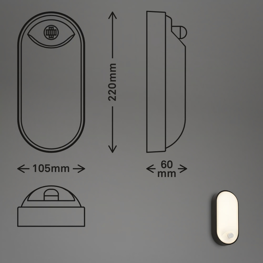 Brilo - LED välisseinalamp liikumis- ja hämarussensoriga RUCH LED/12W/230V IP65 must