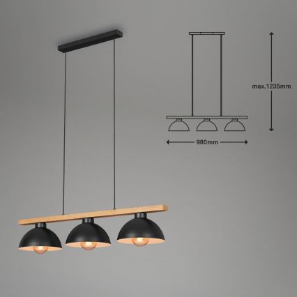 Brilo - Lühter 3xE27/40W/230V kummipuu