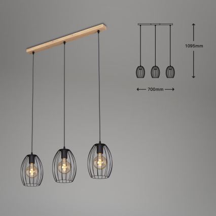 Brilo - Lühter WAKTU 3xE27/60W/230V kummipuu
