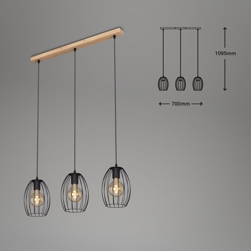 Brilo - Lühter WAKTU 3xE27/60W/230V kummipuu