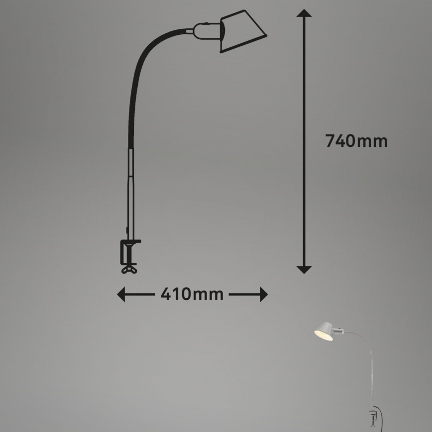 Brilo - Paindlik laualamp klambriga 1xE27/10W/230V hõbedane