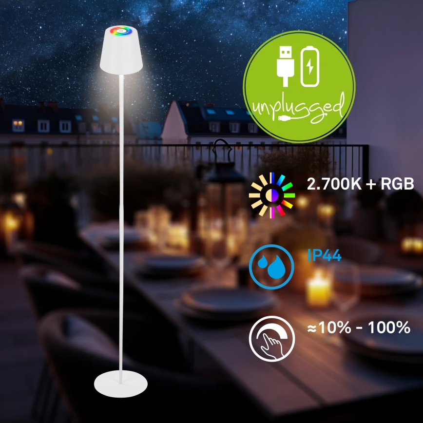 Briloner 1507016 - Hämardatav LED-põrandalamp KIKI LED/4,3W/5V IP44 2600 mAh valge