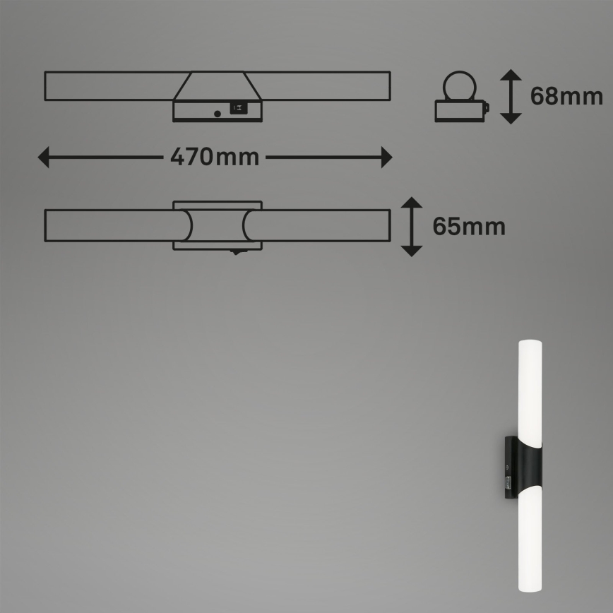 Briloner 2111-115 - LED-vannitoa peegli valgusti LED/11W/230V IP44 47 cm must