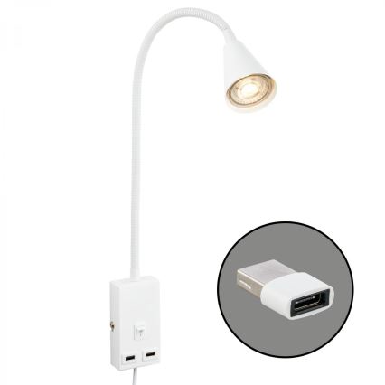 Briloner 2175-016 - Paindlik seinavalgusti USB-pordiga 1xGU10/10W/230V valge