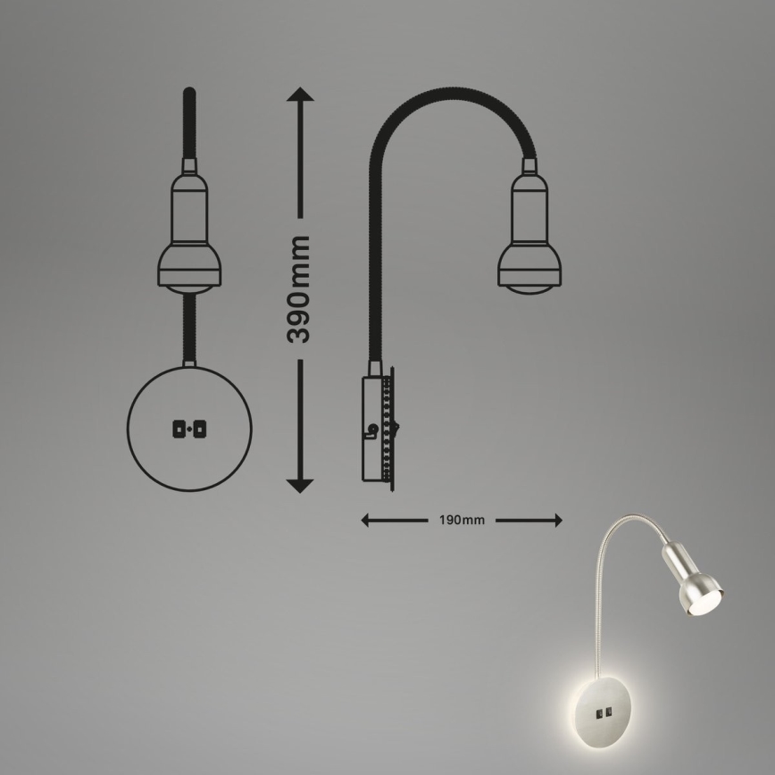 Briloner 2178012 - LED Paindlik seinalamp 1xE14/10W/230V + LED/3W matt kroom