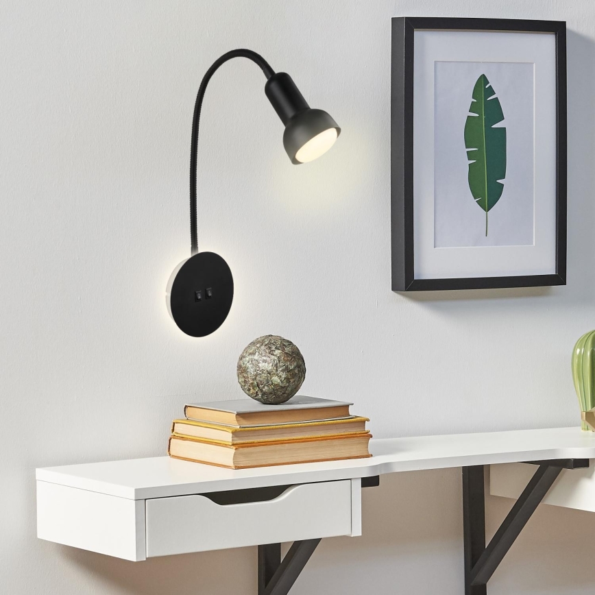 Briloner 2178015 - LED Hämardatav paindlik seinalamp 1xE14/10W/230V + LED/3W must
