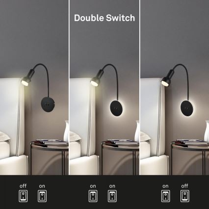 Briloner 2178015 - LED Hämardatav paindlik seinalamp 1xE14/10W/230V + LED/3W must