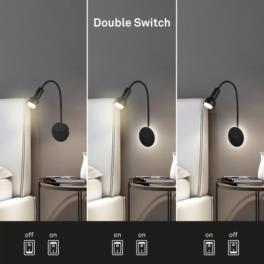 Briloner 2178015 - LED Hämardatav paindlik seinalamp 1xE14/10W/230V + LED/3W must