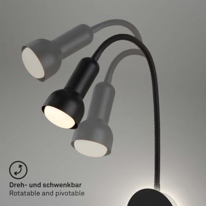 Briloner 2178015 - LED Hämardatav paindlik seinalamp 1xE14/10W/230V + LED/3W must