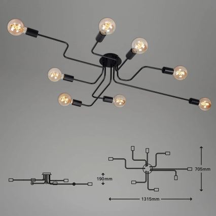 Briloner 2888-085 - Pinnale kinnitatav lühter FARETTO 8xE27/60W/230V must