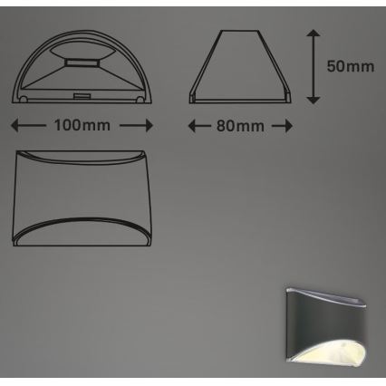 Briloner 3133015 - LED Päikesepaneeliga seinavalgusti LED/2W/3,7V IP44 3000K