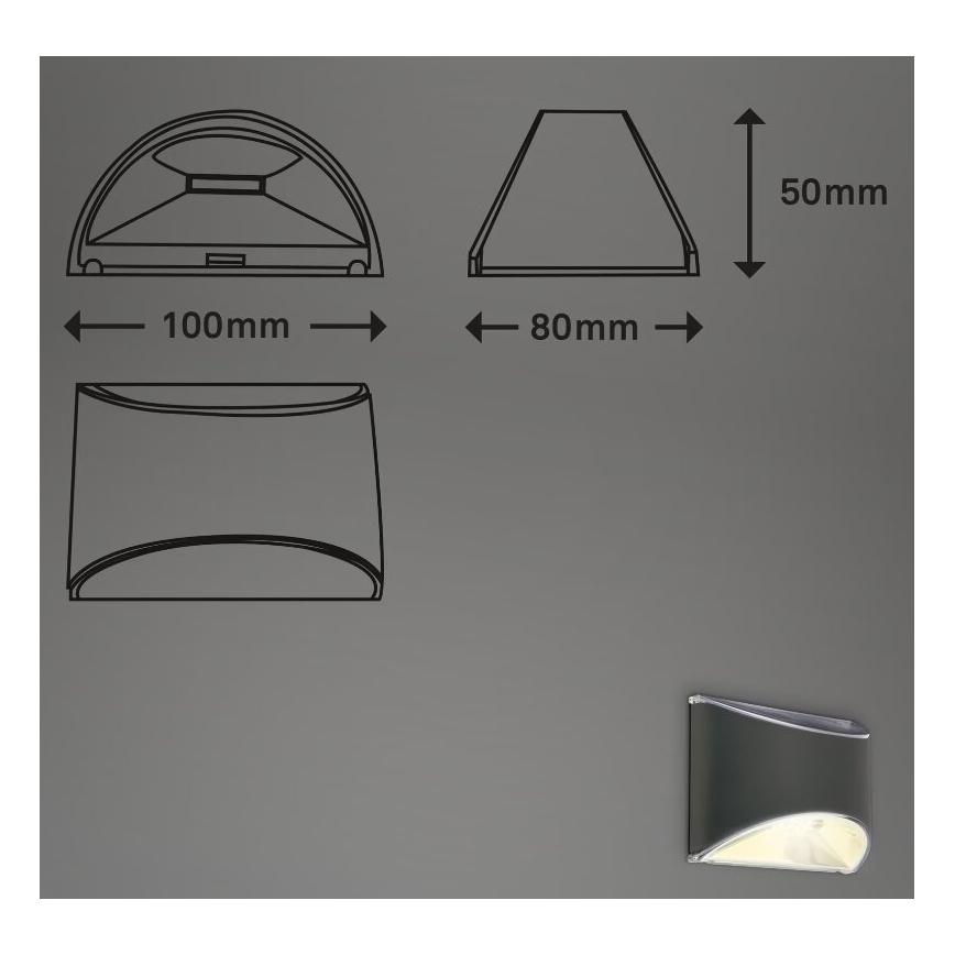 Briloner 3133015 - LED Päikesepaneeliga seinavalgusti LED/2W/3,7V IP44 3000K