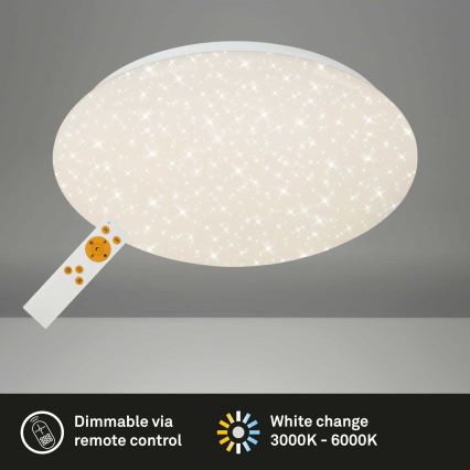 Briloner 3373-016 - hämardatav LED-laelamp STARRY, 15 W, 230 V, 3000-6500K, läbimõõt 28 cm, valge + kaugjuhtimispult