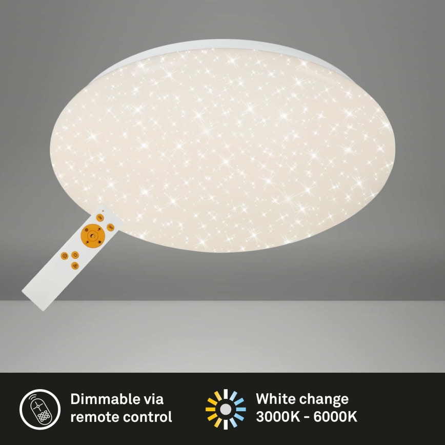 Briloner 3373-016 - hämardatav LED-laelamp STARRY, 15 W, 230 V, 3000-6500K, läbimõõt 28 cm, valge + kaugjuhtimispult