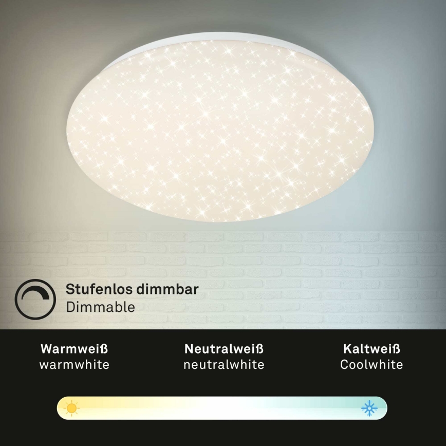 Briloner 3373-016 - hämardatav LED-laelamp STARRY, 15 W, 230 V, 3000-6500K, läbimõõt 28 cm, valge + kaugjuhtimispult