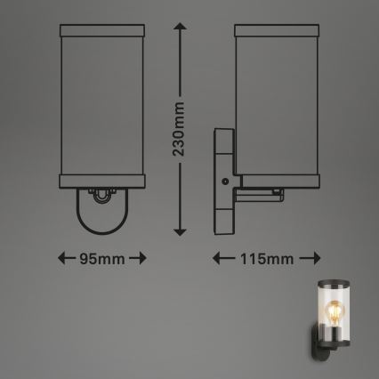 Briloner 3600-015 - Väli seinavalgusti KAIRO 1xE27/12W/230V IP44 must