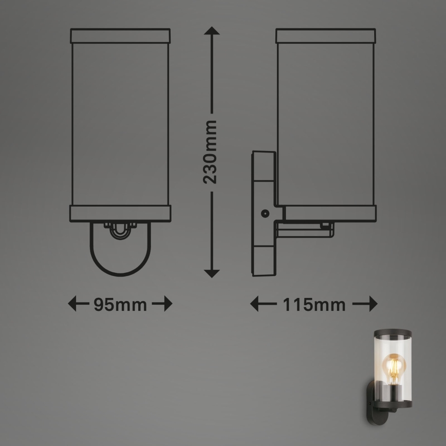 Briloner 3600-015 - Väli seinavalgusti KAIRO 1xE27/12W/230V IP44 must
