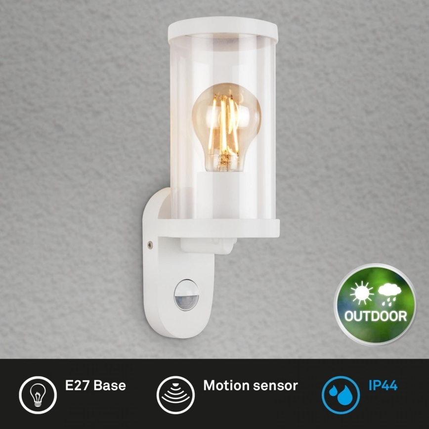 Briloner 3628-016 - Väli seinavalgusti koos anduriga KAIRO 1xE27/12W/230V IP44 valge