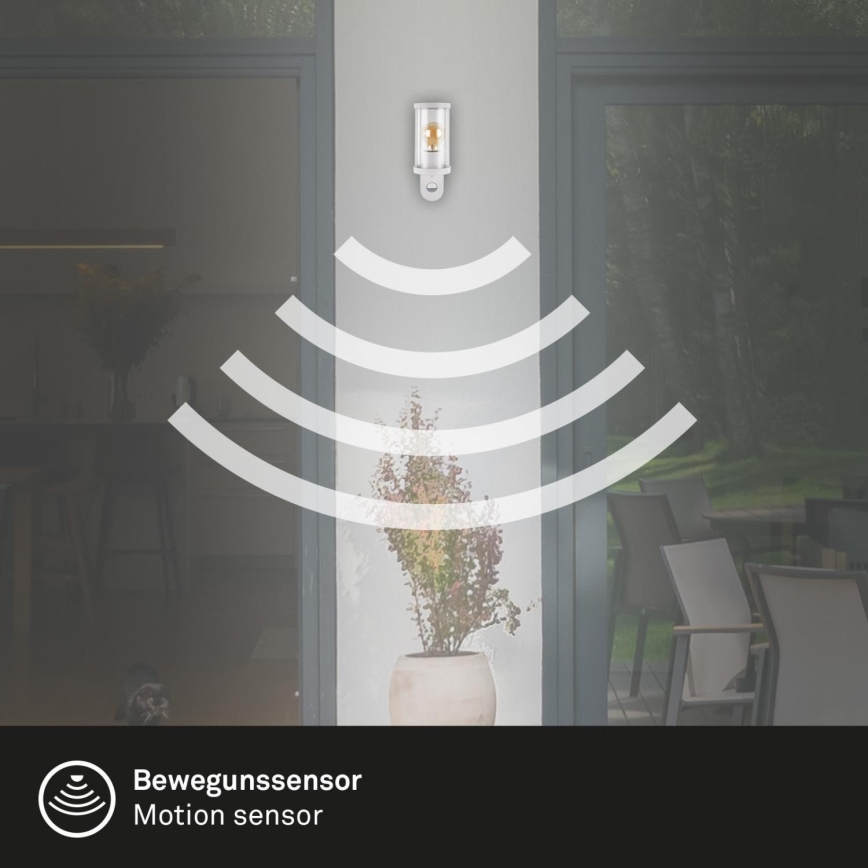 Briloner 3628-016 - Väli seinavalgusti koos anduriga KAIRO 1xE27/12W/230V IP44 valge