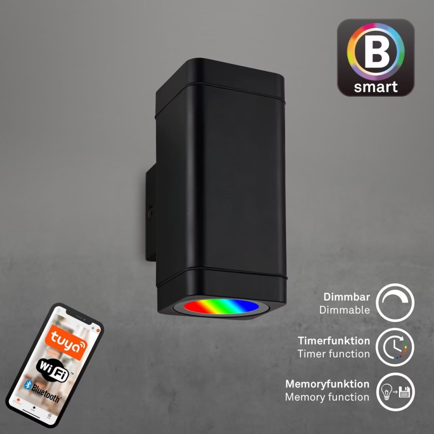 Briloner 3675-025 - LED RGBW Hämardatav väli seinavalgusti 2xLED/8,5W/230V 3000-6500K Wi-Fi Tuya IP44 must