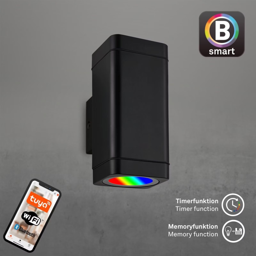 Briloner 3675-025 - LED RGBW Hämardatav väli seinavalgusti 2xLED/8,5W/230V 3000-6500K Wi-Fi Tuya IP44 must