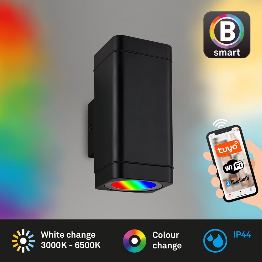 Briloner 3675-025 - LED RGBW Hämardatav väli seinavalgusti 2xLED/8,5W/230V 3000-6500K Wi-Fi Tuya IP44 must