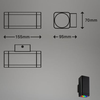 Briloner 3675-025 - LED RGBW Hämardatav väli seinavalgusti 2xLED/8,5W/230V 3000-6500K Wi-Fi Tuya IP44 must